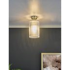 EME4875-E01 Emerson Semi Flush Antique Brass Cylinder Ribbed Glass