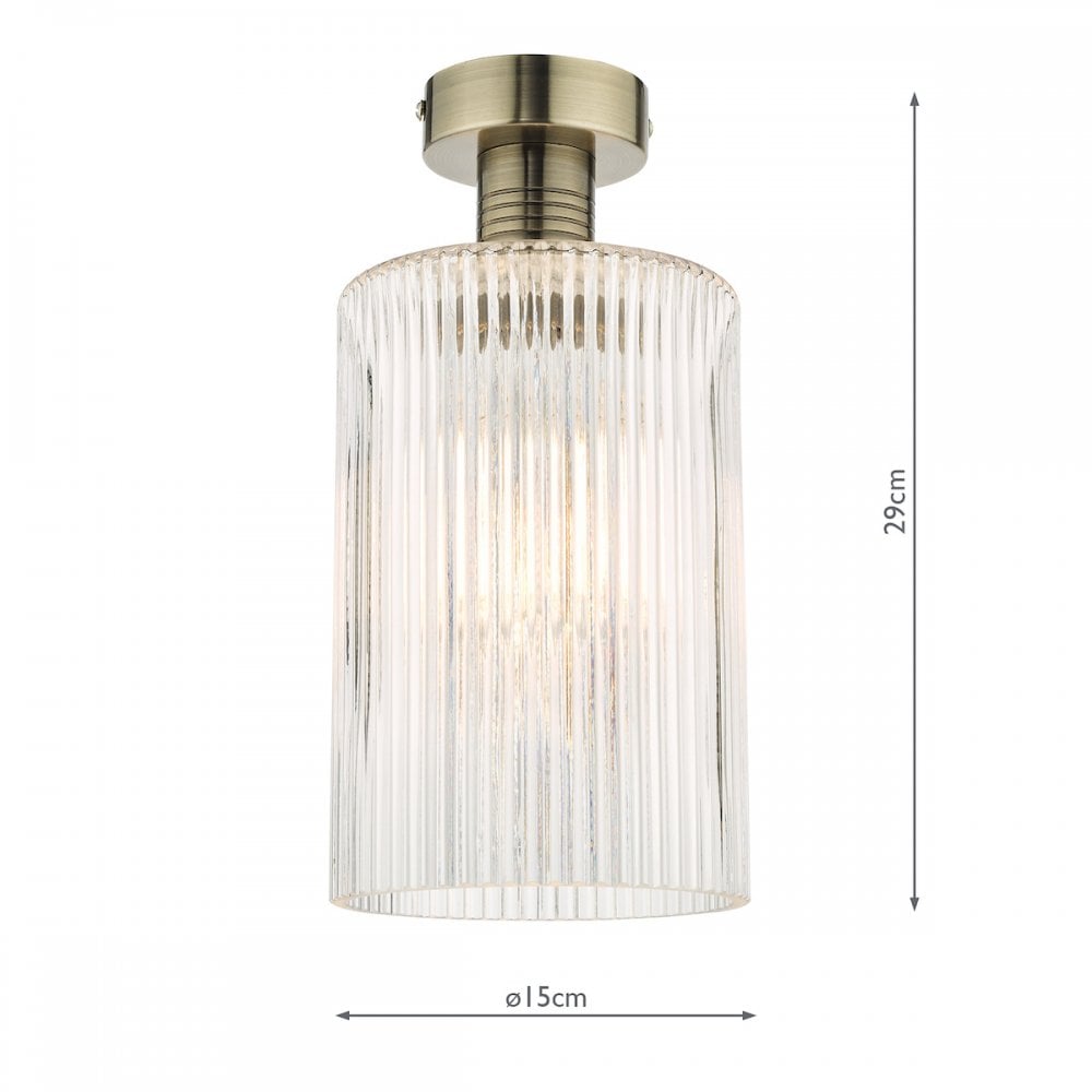 EME4875-E01 Emerson Semi Flush Antique Brass Cylinder Ribbed Glass