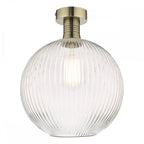 EME4875-E02 Emerson Semi Flush Antique Brass Round Ribbed Glass