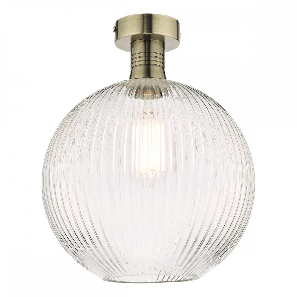 EME4875-E02 Emerson Semi Flush Antique Brass Round Ribbed Glass