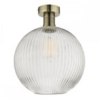 EME4875-E02 Emerson Semi Flush Antique Brass Round Ribbed Glass