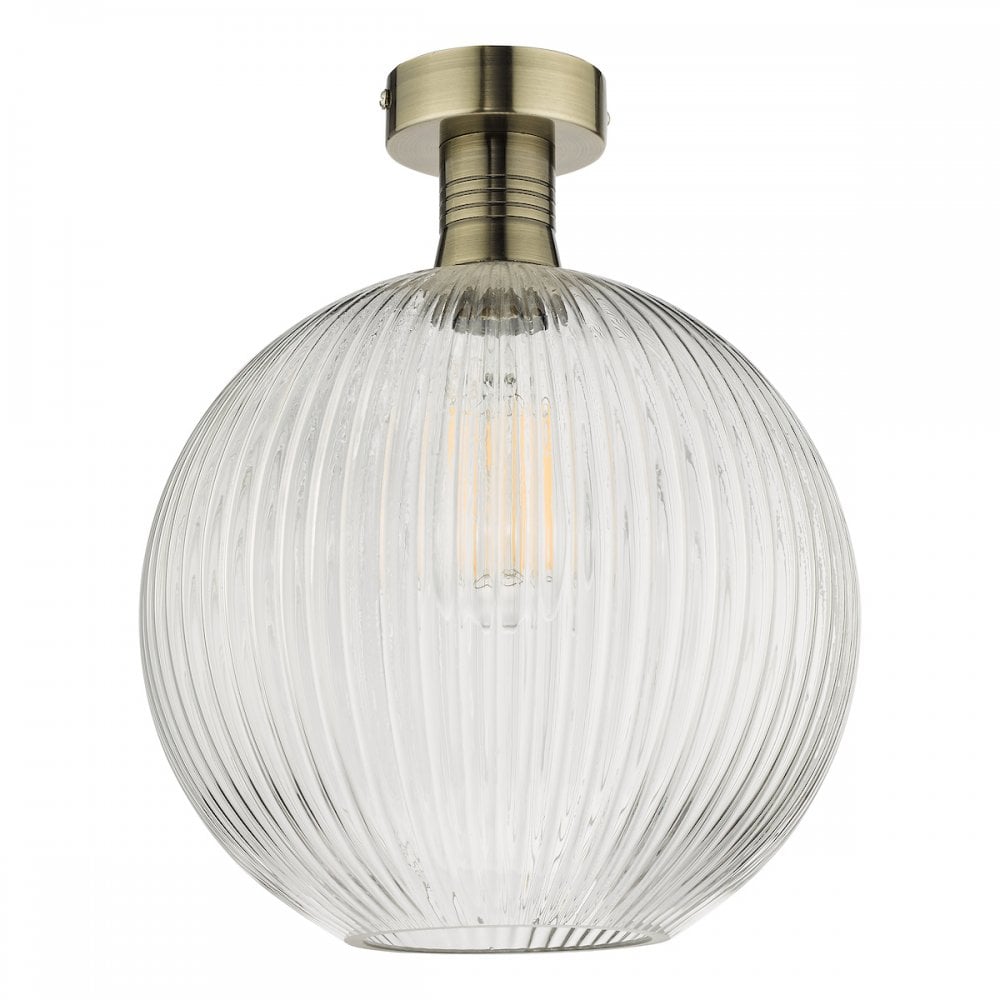 EME4875-E02 Emerson Semi Flush Antique Brass Round Ribbed Glass