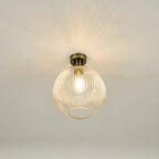 EME4875-E02 Emerson Semi Flush Antique Brass Round Ribbed Glass