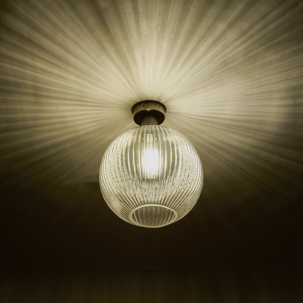 EME4875-E02 Emerson Semi Flush Antique Brass Round Ribbed Glass