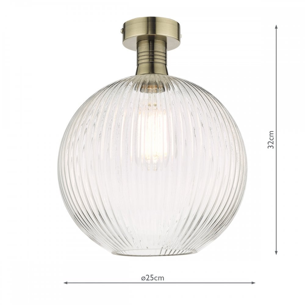 EME4875-E02 Emerson Semi Flush Antique Brass Round Ribbed Glass