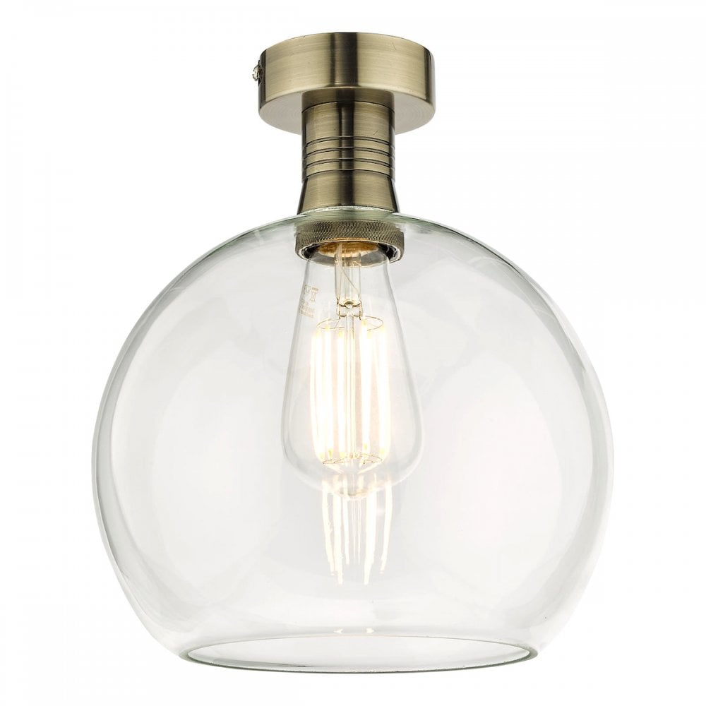 EME4875-E03 Emerson Semi Flush Antique Brass Round Clear Glass