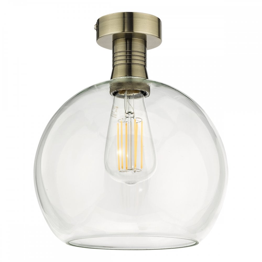 EME4875-E03 Emerson Semi Flush Antique Brass Round Clear Glass