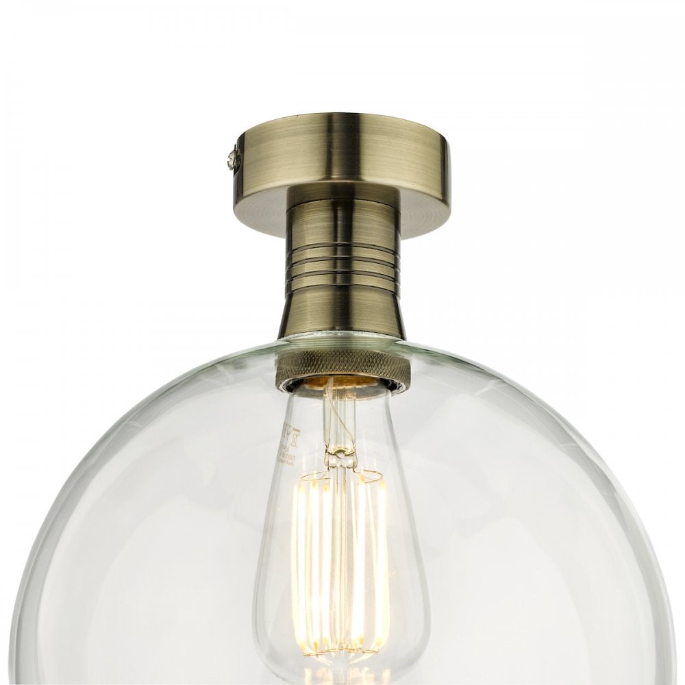 EME4875-E03 Emerson Semi Flush Antique Brass Round Clear Glass