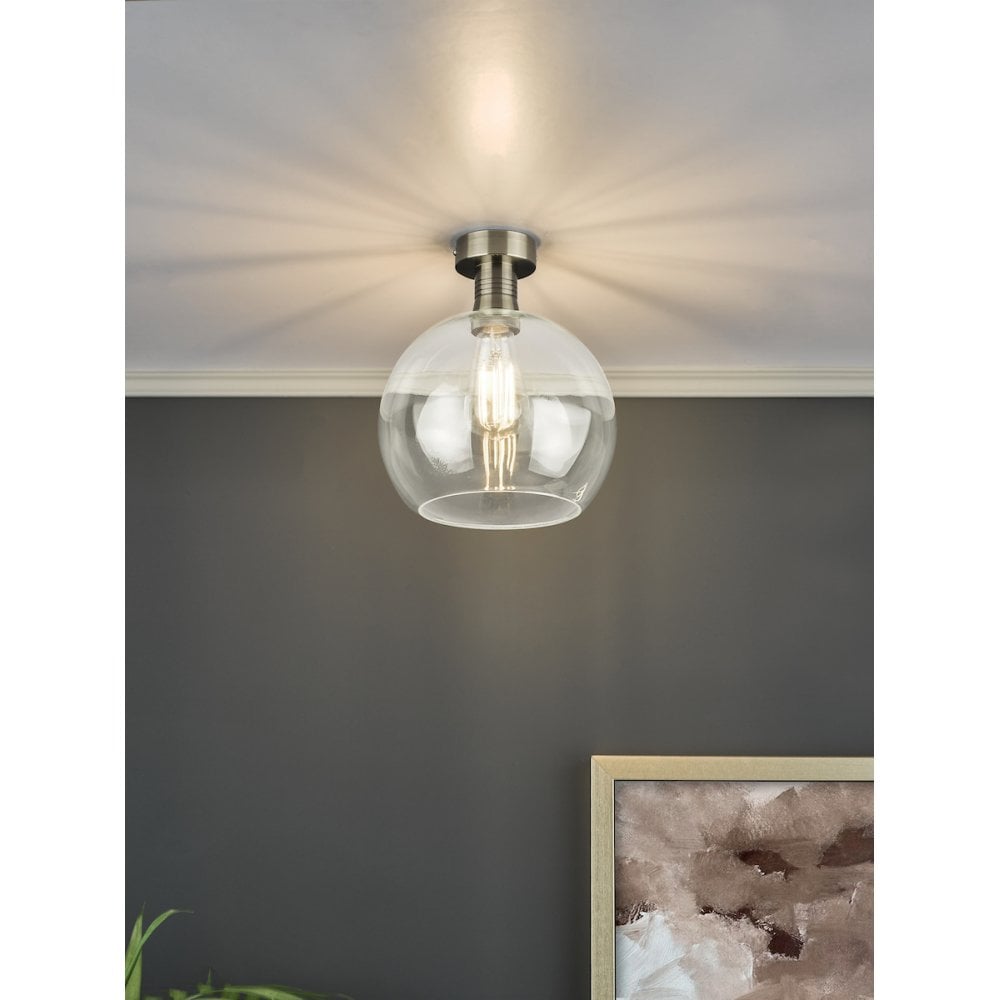EME4875-E03 Emerson Semi Flush Antique Brass Round Clear Glass