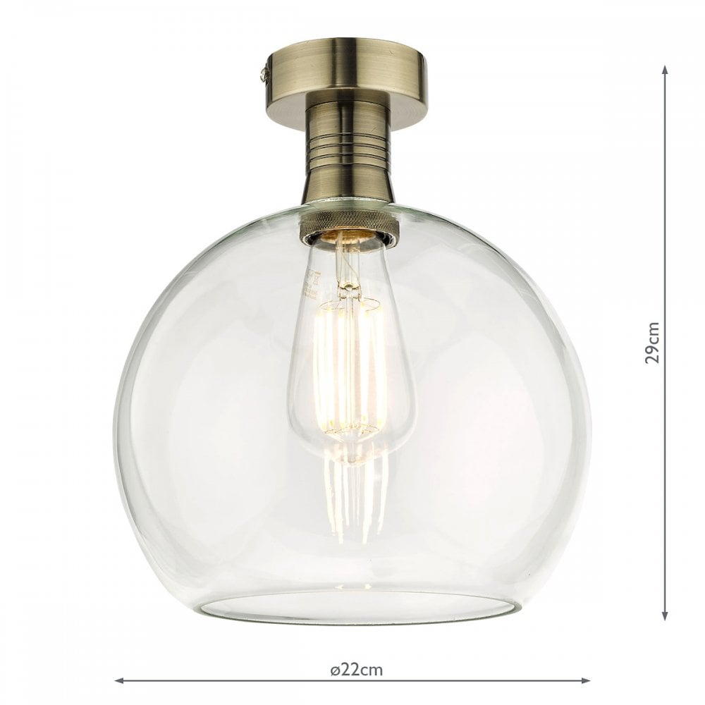 EME4875-E03 Emerson Semi Flush Antique Brass Round Clear Glass
