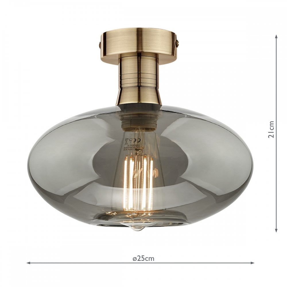 EME4875-E04 Emerson Semi Flush Antique Brass Smoked Glass