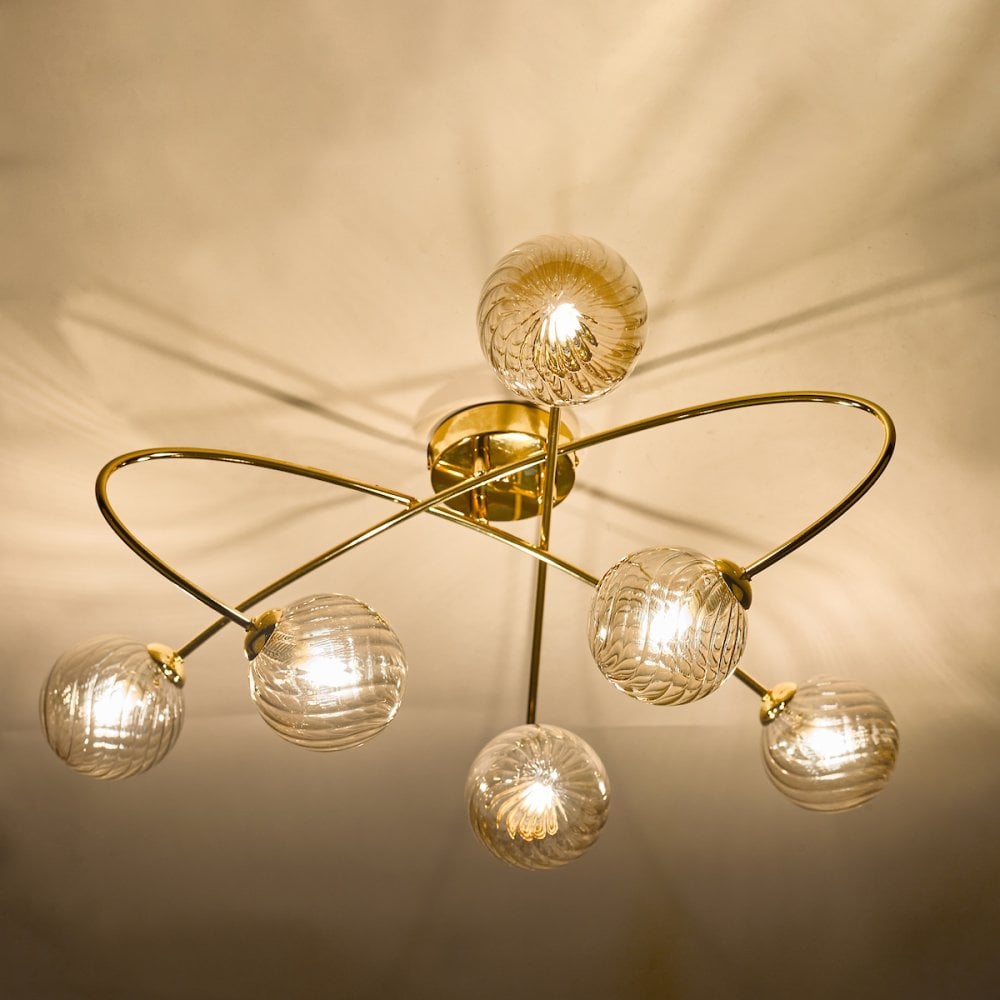 ETT6435 Etta 6 Light Semi Flush Polished Gold Champagne Glass