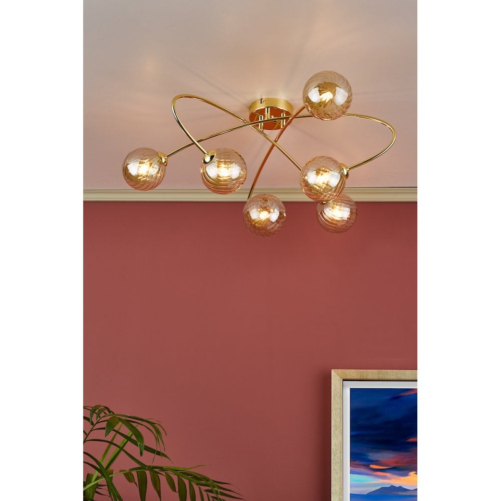 ETT6435 Etta 6 Light Semi Flush Polished Gold Champagne Glass