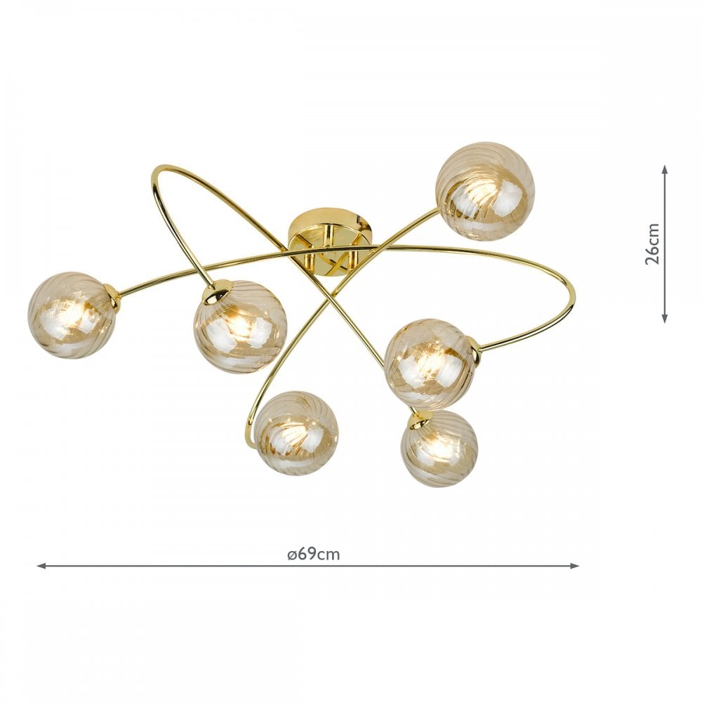 ETT6435 Etta 6 Light Semi Flush Polished Gold Champagne Glass