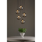 FED0522-10 Federico 5 Light Cluster Pendant Matt Black Smoked Dimpled Glass