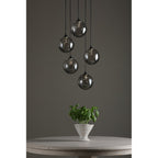 FED0522-10 Federico 5 Light Cluster Pendant Matt Black Smoked Dimpled Glass