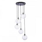 FED0522-12 Federico 5 Light Cluster Pendant Matt Black Clear Dimpled Glass