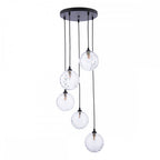 FED0522-12 Federico 5 Light Cluster Pendant Matt Black Clear Dimpled Glass