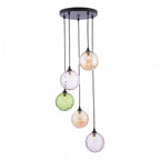 FED0522-MIX Federico 5 Light Cluster Pendant Matt Black Mixed Coloured Glass