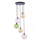 FED0522-MIX Federico 5 Light Cluster Pendant Matt Black Mixed Coloured Glass