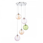 FED0550-MIX Federico 5 Light Cluster Pendant Polished Chrome Mixed Coloured Glass
