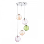 FED0550-MIX Federico 5 Light Cluster Pendant Polished Chrome Mixed Coloured Glass