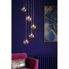 FED0550-MIX Federico 5 Light Cluster Pendant Polished Chrome Mixed Coloured Glass
