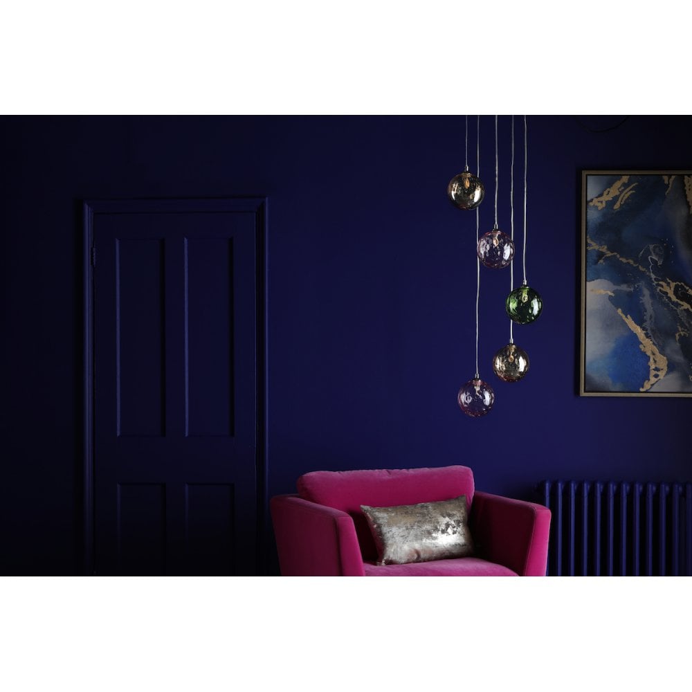 FED0550-MIX Federico 5 Light Cluster Pendant Polished Chrome Mixed Coloured Glass