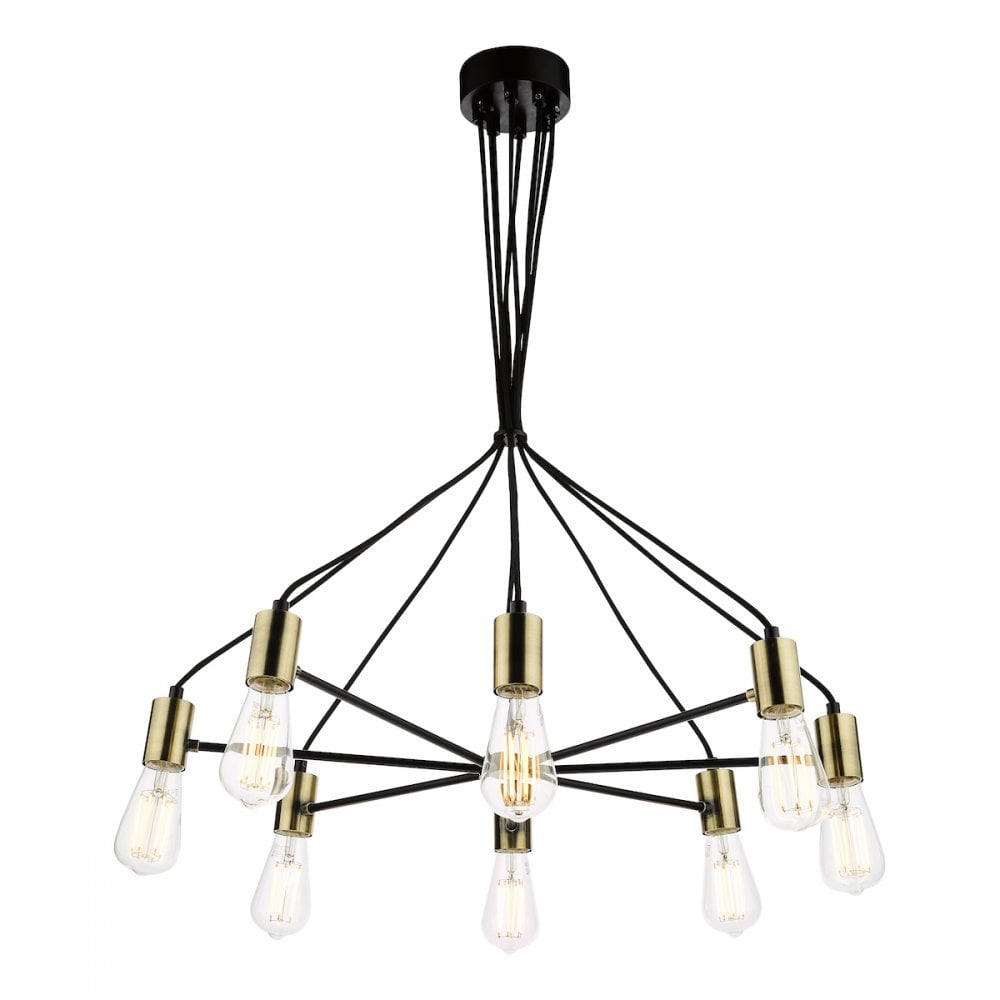 GAB0854 Gabriel 8 Light Pendant Satin Black Antique Gold