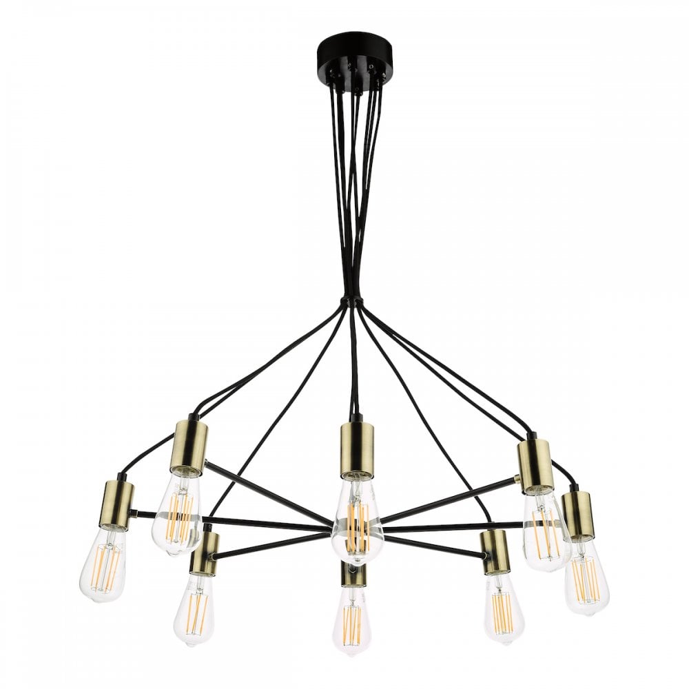 GAB0854 Gabriel 8 Light Pendant Satin Black Antique Gold