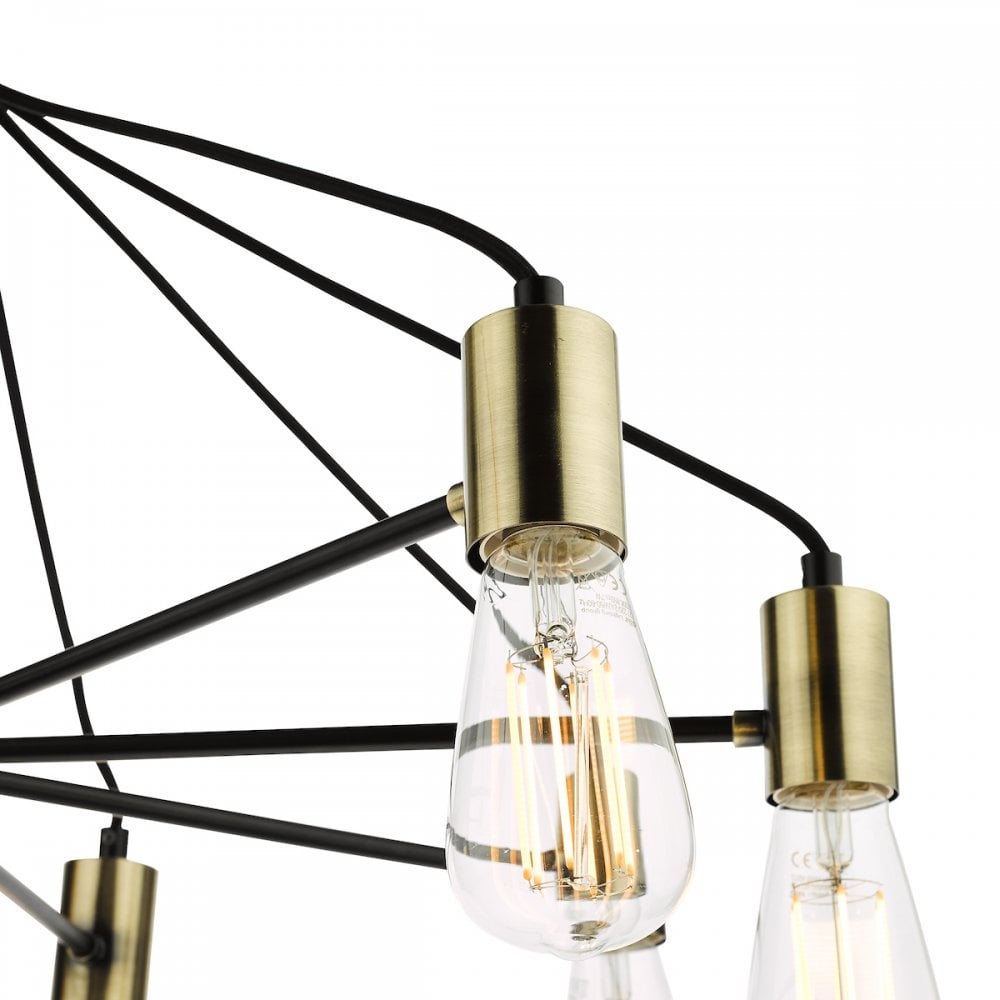 GAB0854 Gabriel 8 Light Pendant Satin Black Antique Gold