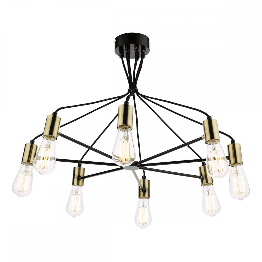 GAB0854 Gabriel 8 Light Pendant Satin Black Antique Gold