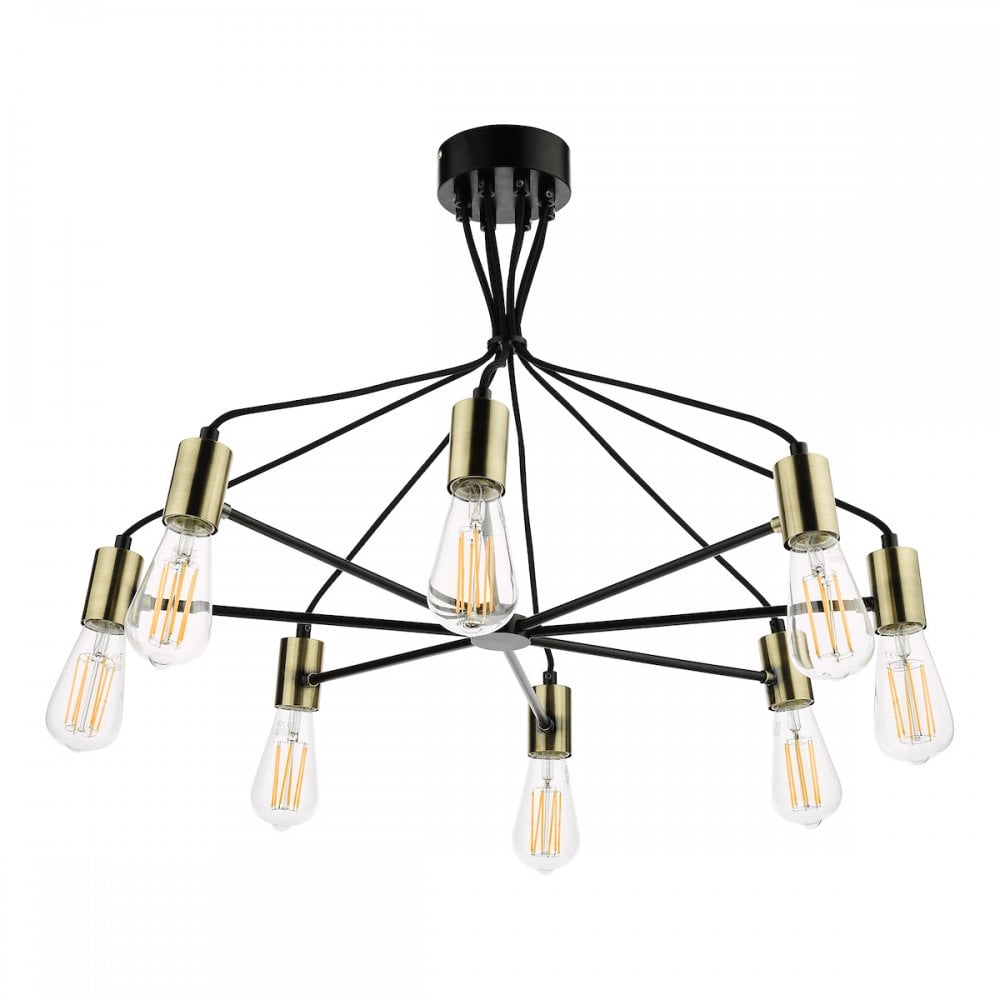 GAB0854 Gabriel 8 Light Pendant Satin Black Antique Gold