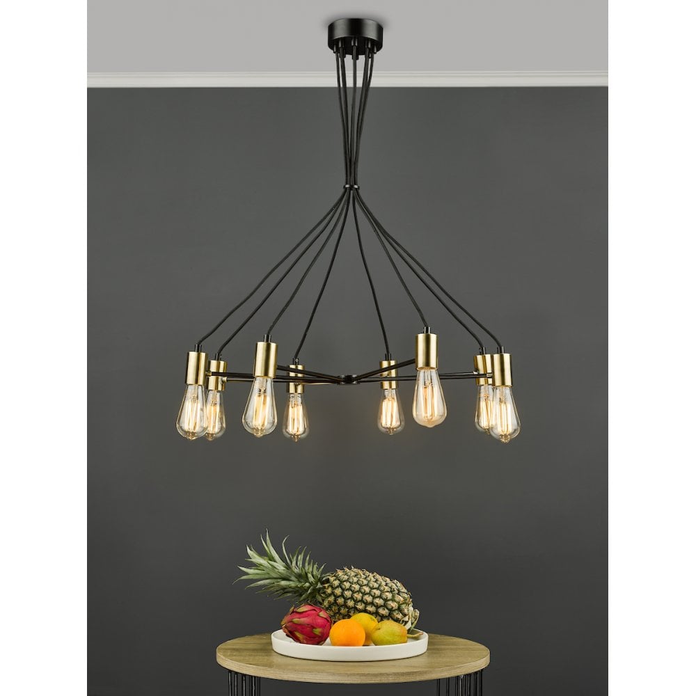 GAB0854 Gabriel 8 Light Pendant Satin Black Antique Gold