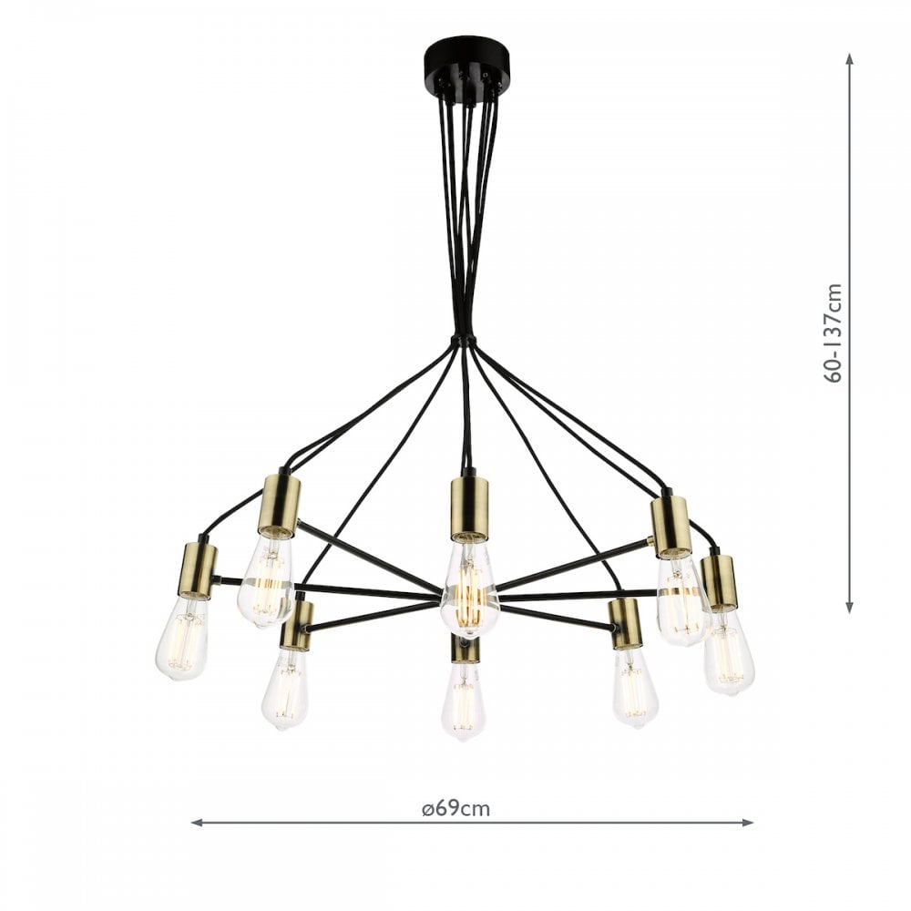 GAB0854 Gabriel 8 Light Pendant Satin Black Antique Gold