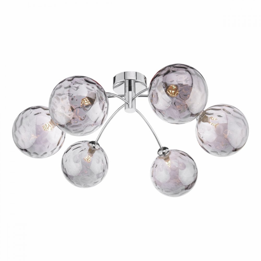 IZZ0650-10 Izzy 6 Light Semi Flush Polished Chrome Smoked Dimpled Glass