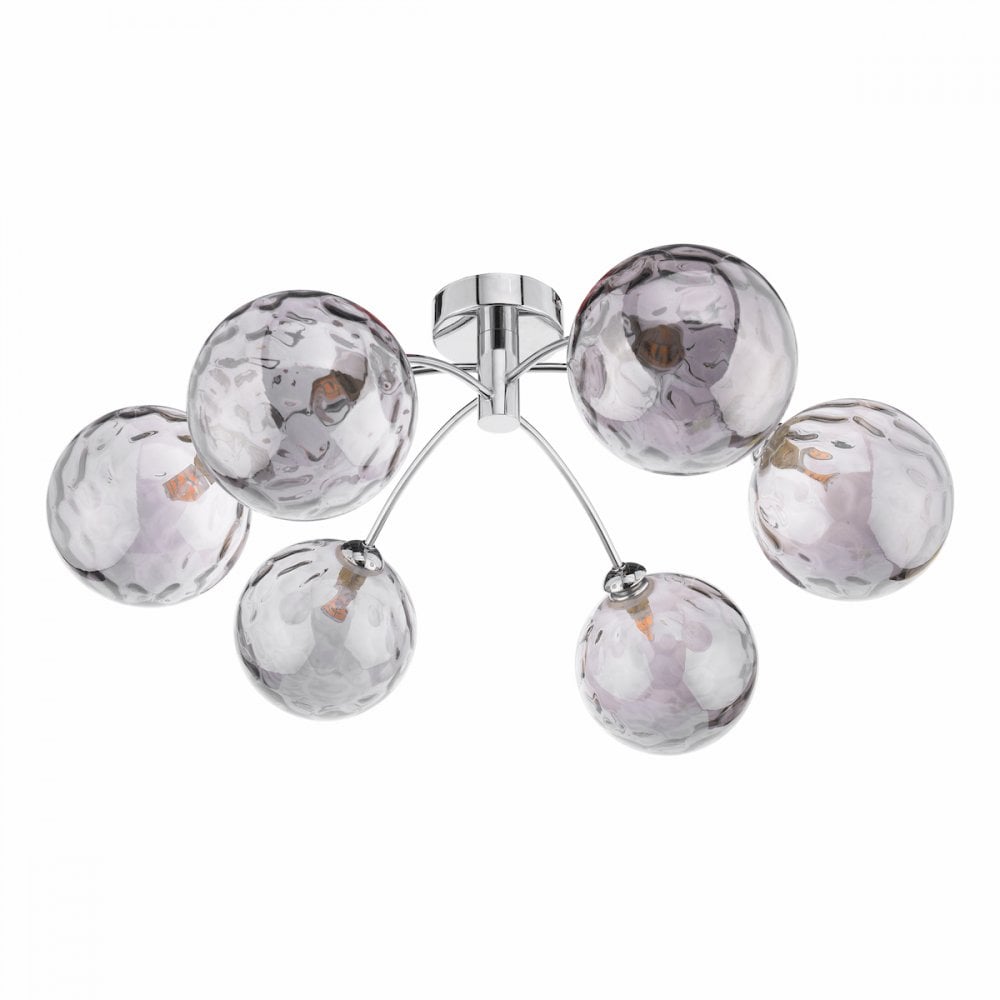 IZZ0650-10 Izzy 6 Light Semi Flush Polished Chrome Smoked Dimpled Glass
