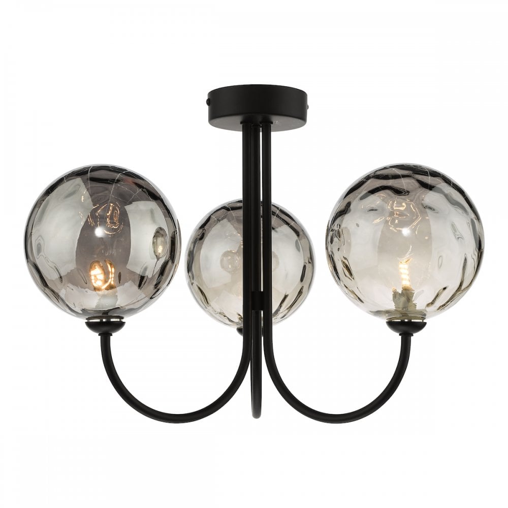 JAR0322-10 Jared 3 Light Semi Flush Matt Black Smoked Dimpled Glass