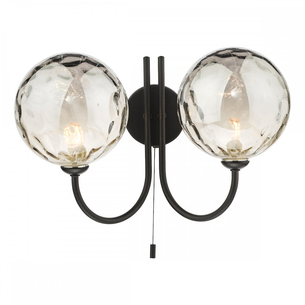 JAR0922-10 Jared 2 Light Wall Light Matt Black Smoked Dimpled Glass