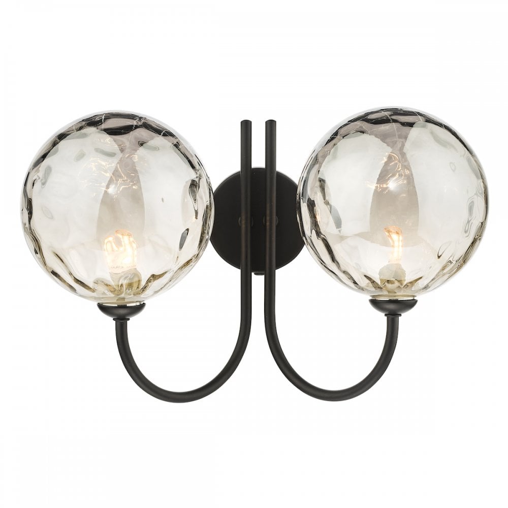 JAR0922-10 Jared 2 Light Wall Light Matt Black Smoked Dimpled Glass