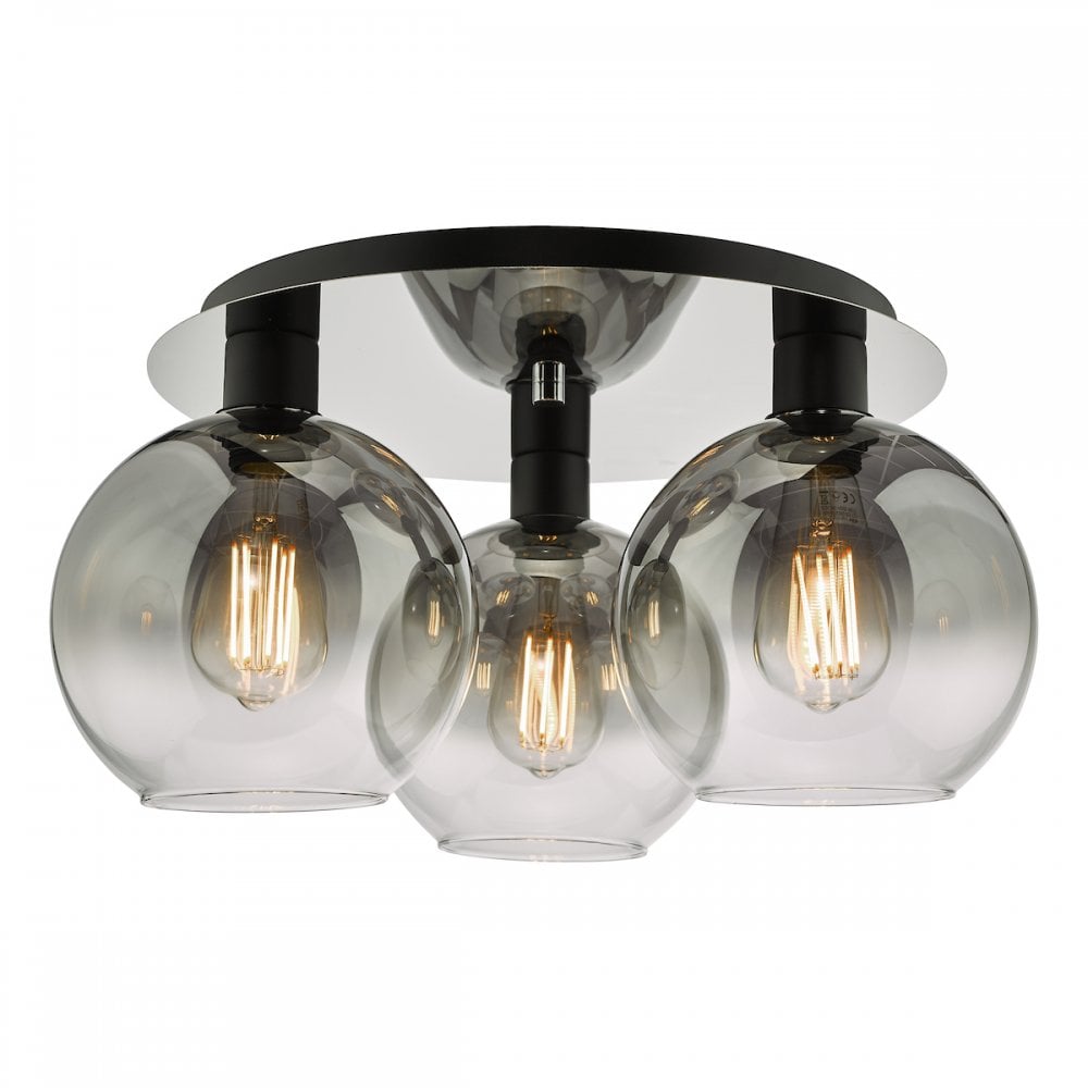 LYC5322 Lycia 3 Light Flush Matt Black Smoked Ombre Glass
