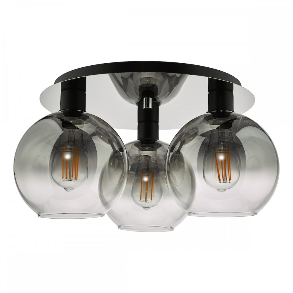 LYC5322 Lycia 3 Light Flush Matt Black Smoked Ombre Glass