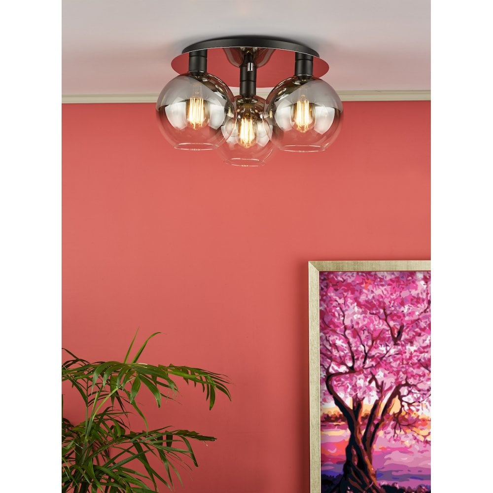 LYC5322 Lycia 3 Light Flush Matt Black Smoked Ombre Glass