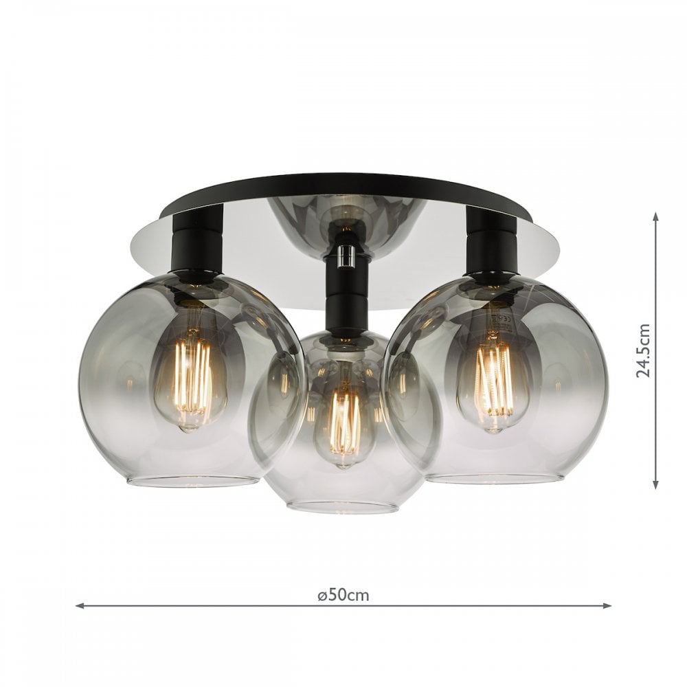 LYC5322 Lycia 3 Light Flush Matt Black Smoked Ombre Glass