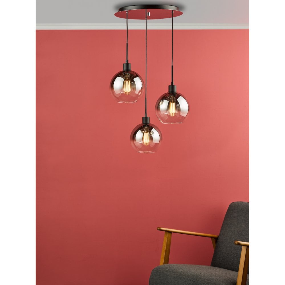 Lycia 3 Light Cluster Pendant Matt Black Smoked Ombre Glass