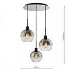 LYC8822 Lycia 3 Light Cluster Pendant Matt Black Smoked Ombre Glass