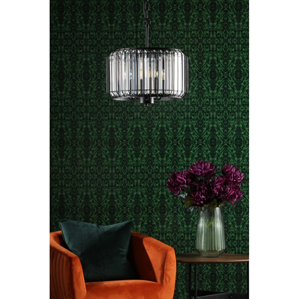 NAE0322 Naeva 3 Light Pendant Satin Black Crystal