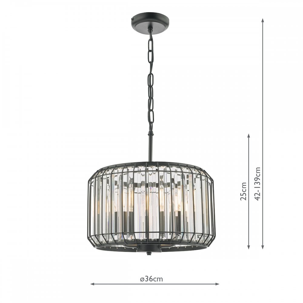 NAE0322 Naeva 3 Light Pendant Satin Black Crystal