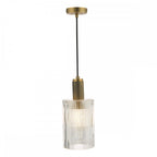 NIK0140-E01 Nikolas Pendant Natural Solid Brass Ribbed Cylinder Glass