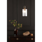 NIK0140-E01 Nikolas Pendant Natural Solid Brass Ribbed Cylinder Glass